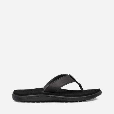 Teva Voya Leather - Women's Teva Flip Flops - Black | India (DOTA61084)